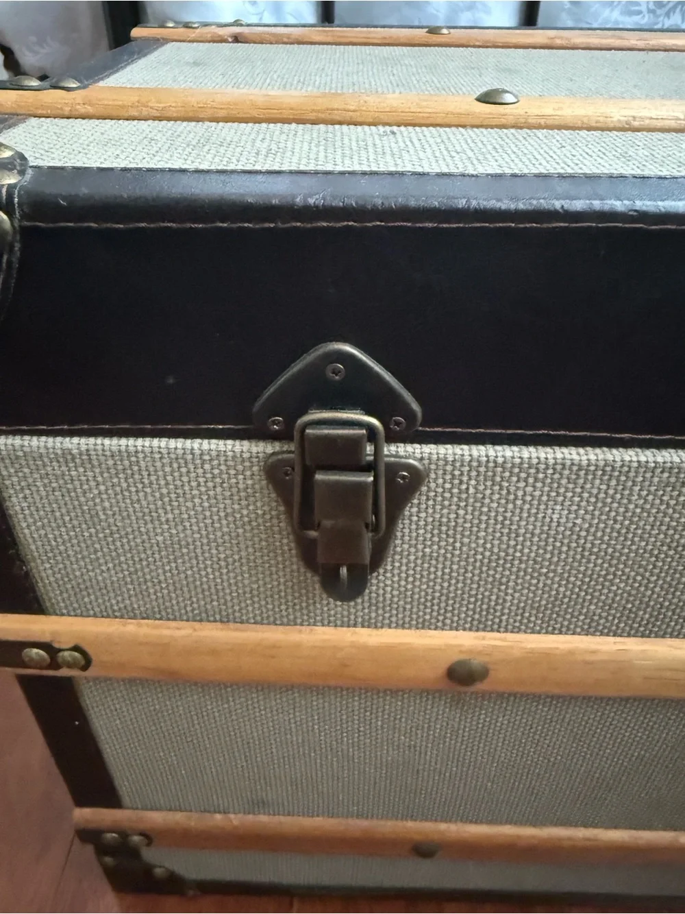 Cost Plus World Market Beige and Black Wooden Accent Storage Trunk